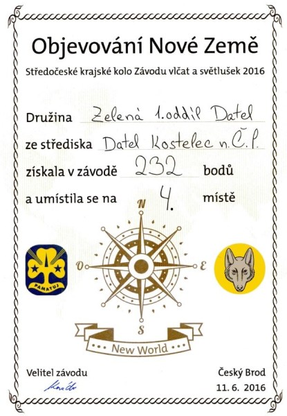 Diplom Zelená světlušky 4. místo kraj web